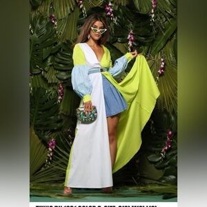 Colorblock Maxi Dress with Long Sleeves